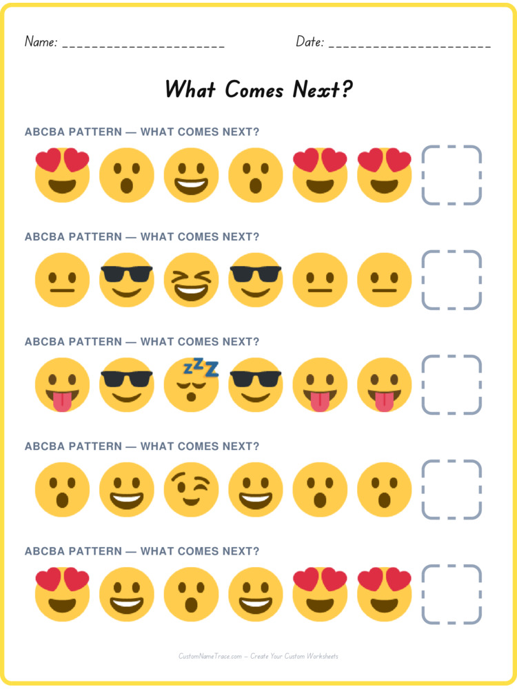 ABCBA pattern worksheet 19 for kids