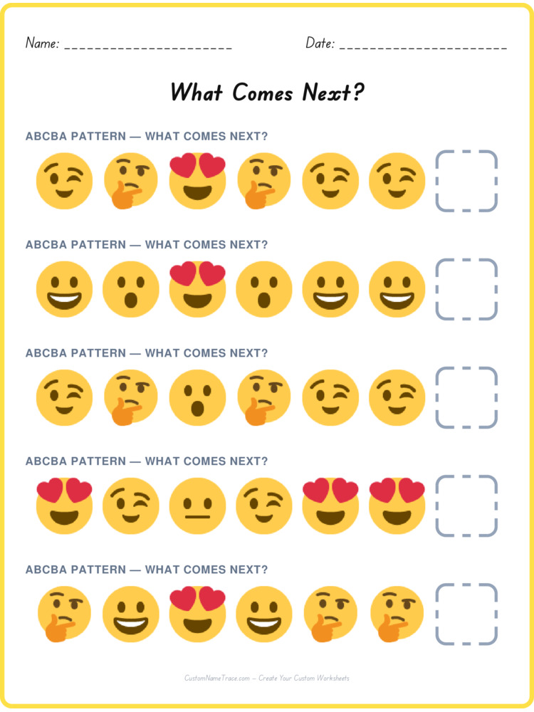 ABCBA pattern worksheet 2 for kids