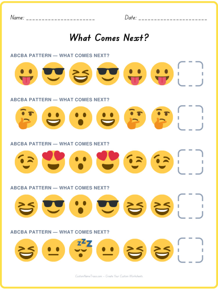 ABCBA pattern worksheet 20 for kids