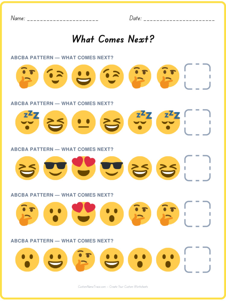 ABCBA pattern worksheet 21 for kids
