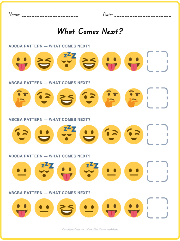 ABCBA pattern worksheet 22 for kids