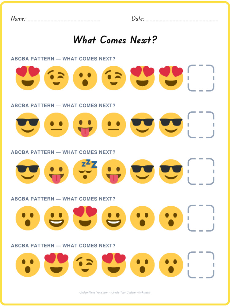 ABCBA pattern worksheet 23 for kids