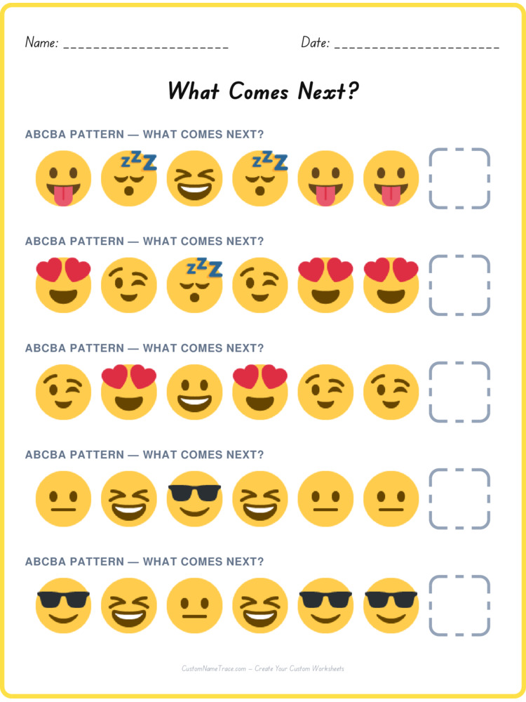 ABCBA pattern worksheet 24 for kids