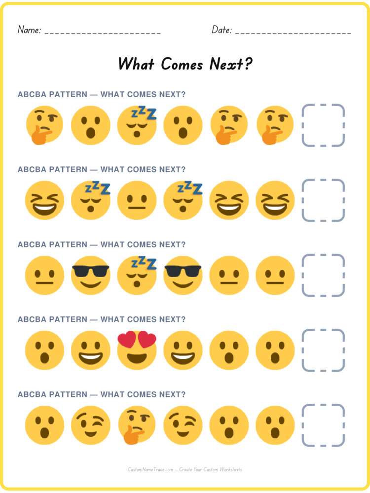 ABCBA pattern worksheet 25 for kids
