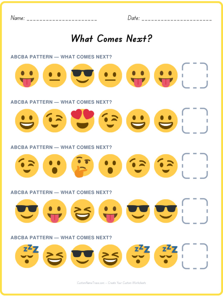 ABCBA pattern worksheet 26 for kids