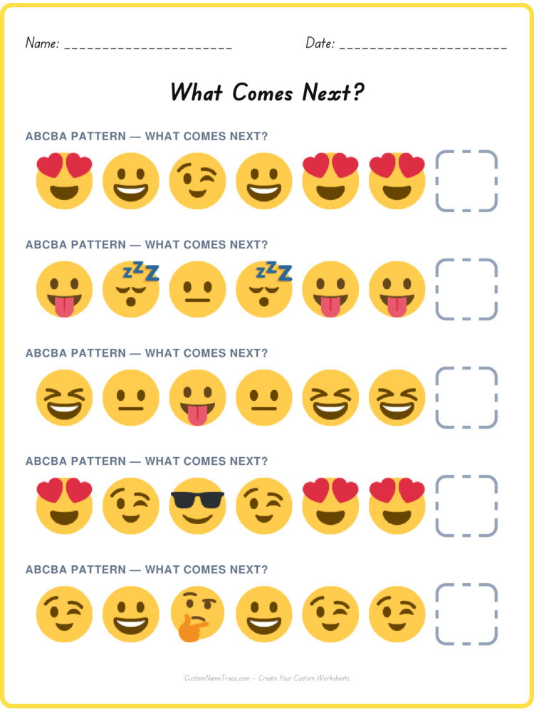 ABCBA pattern worksheet 27 for kids