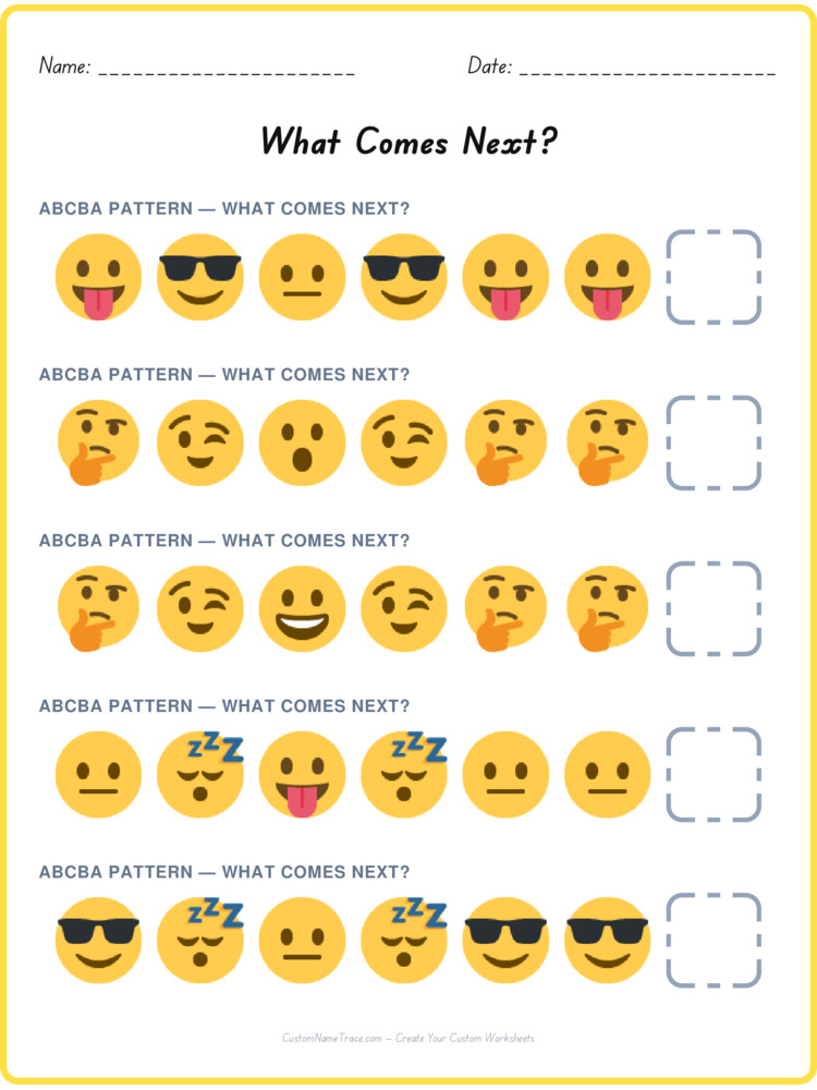 ABCBA pattern worksheet 28 for kids