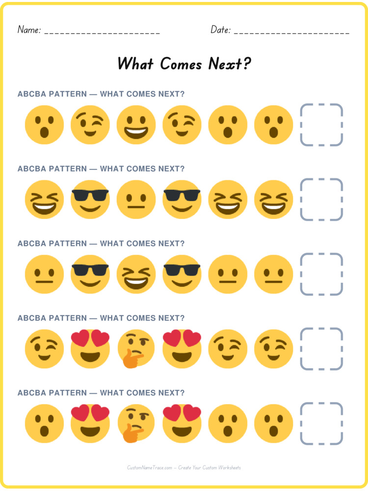 ABCBA pattern worksheet 29 for kids