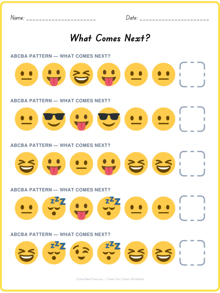 ABCBA pattern worksheet 3 for kids