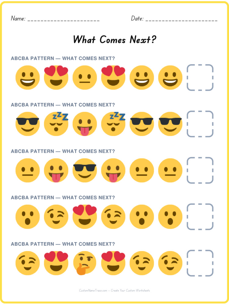 ABCBA pattern worksheet 30 for kids
