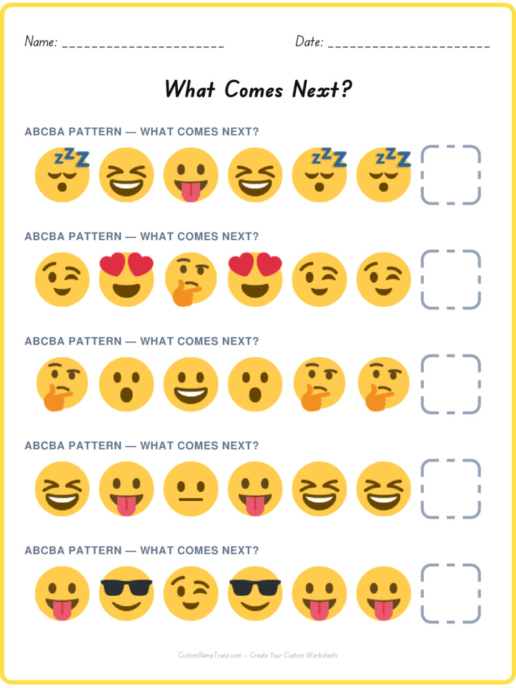 ABCBA pattern worksheet 31 for kids