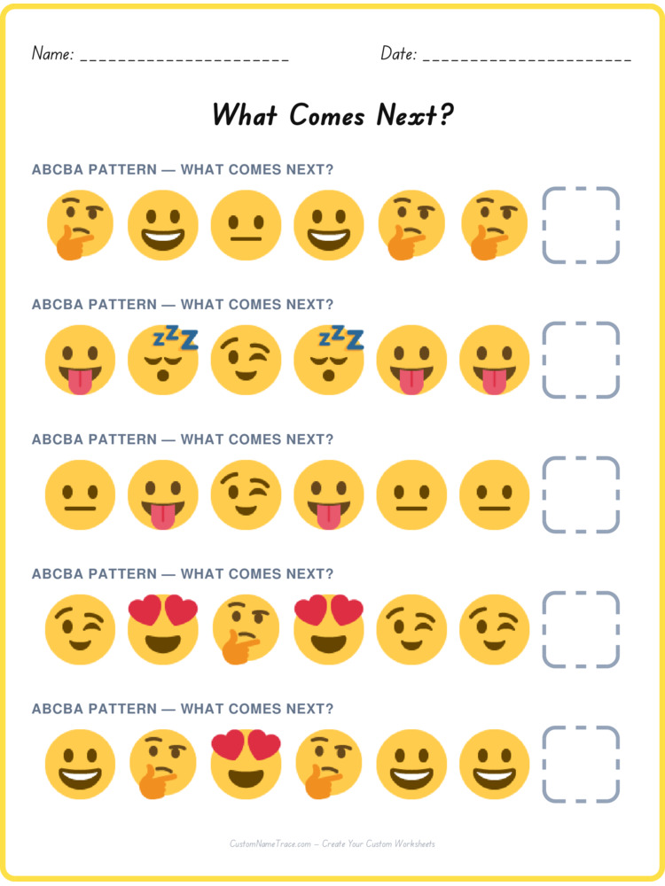 ABCBA pattern worksheet 32 for kids