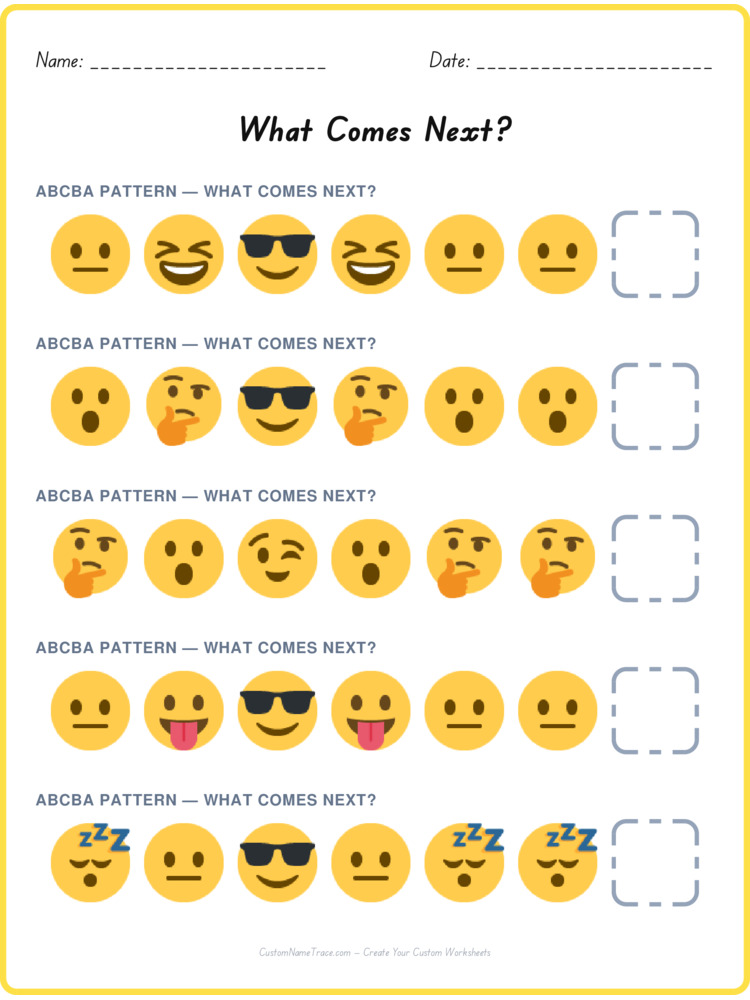 ABCBA pattern worksheet 33 for kids
