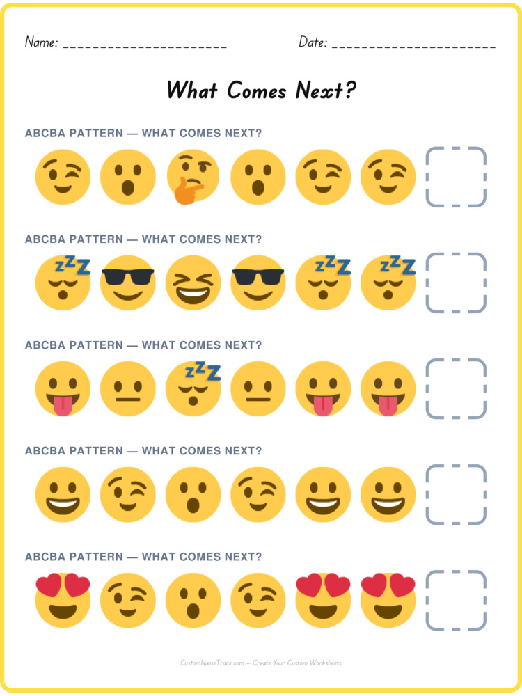 ABCBA pattern worksheet 34 for kids