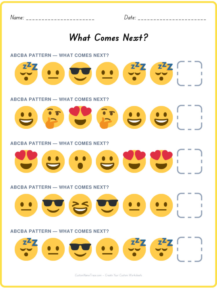 ABCBA pattern worksheet 35 for kids