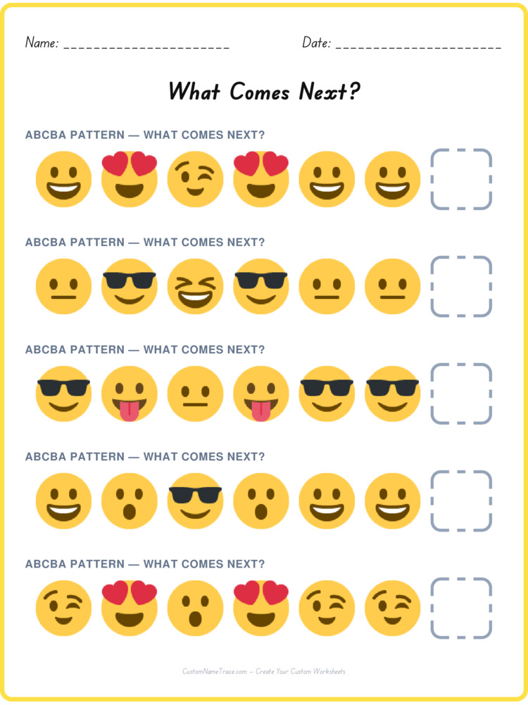 ABCBA pattern worksheet 36 for kids