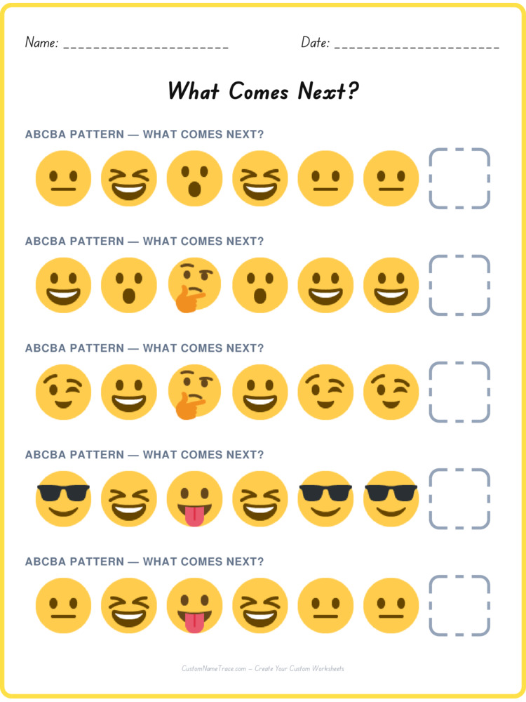 ABCBA pattern worksheet 37 for kids