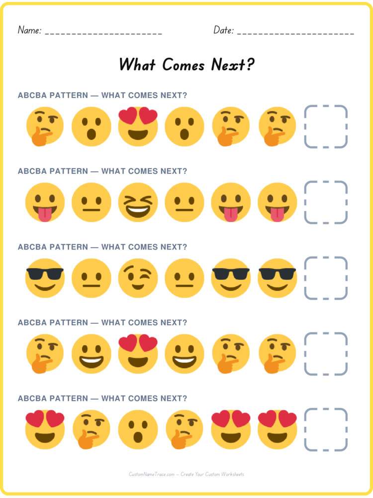 ABCBA pattern worksheet 38 for kids