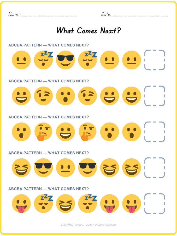 ABCBA pattern worksheet 39 for kids