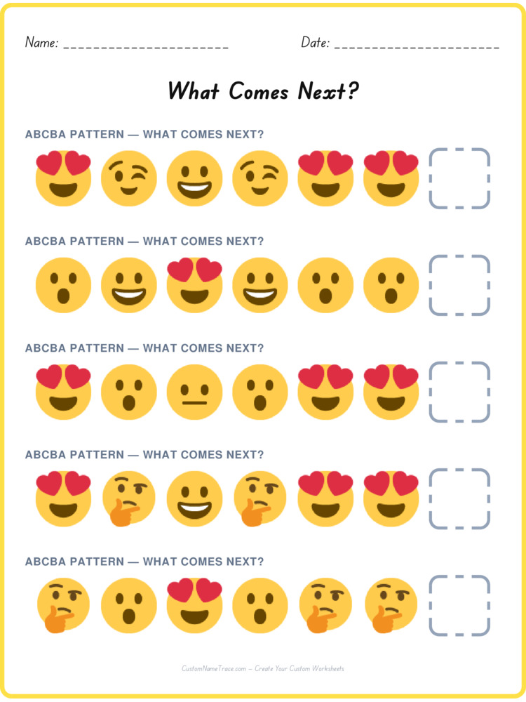 ABCBA pattern worksheet 4 for kids