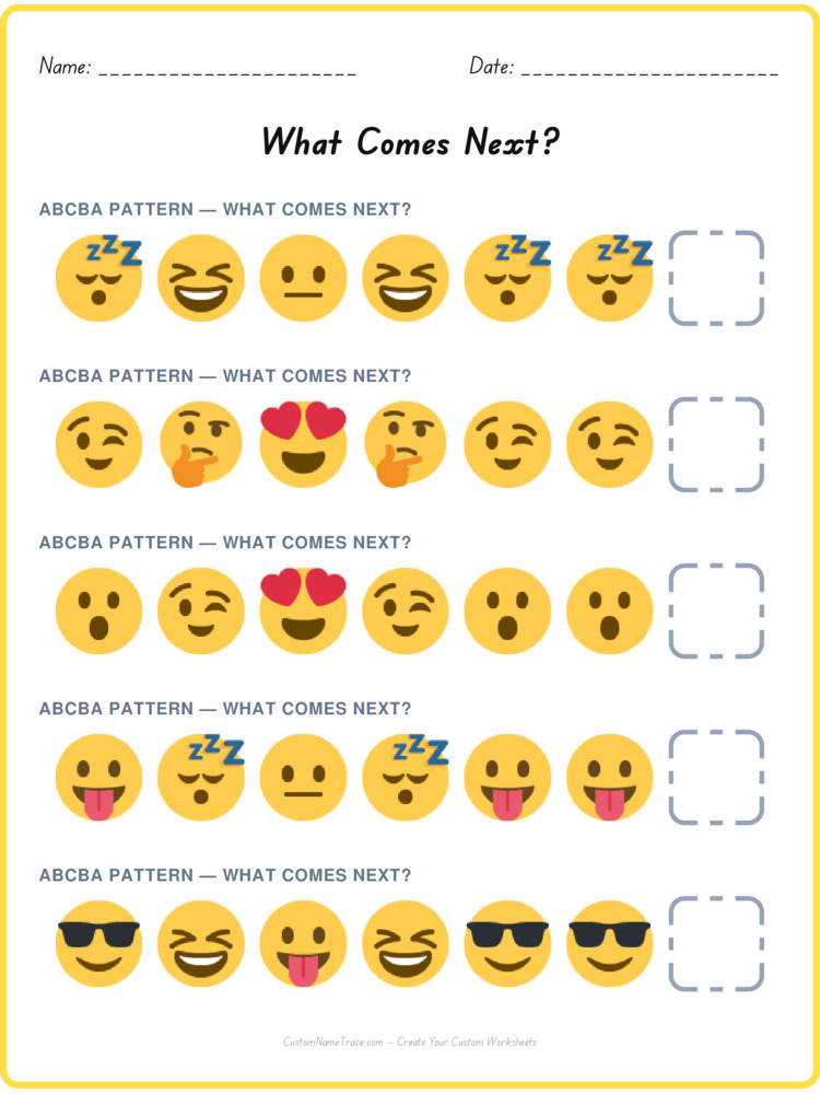 ABCBA pattern worksheet 40 for kids