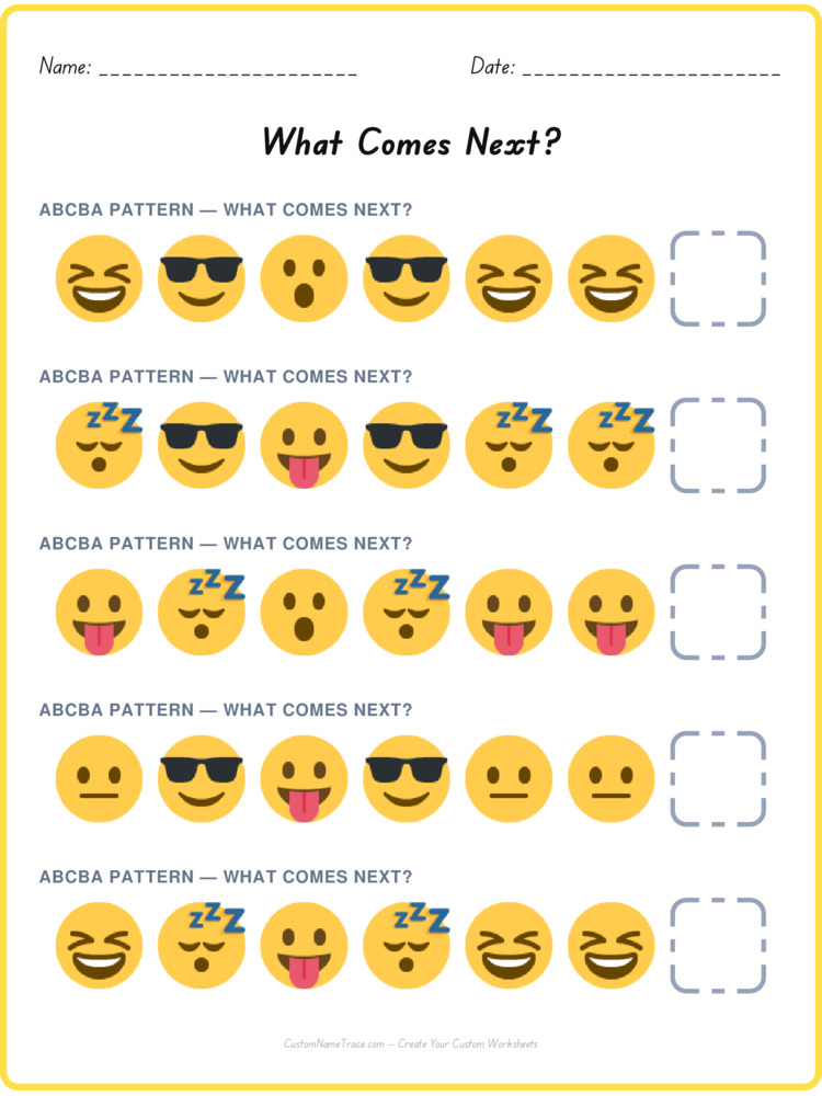 ABCBA pattern worksheet 5 for kids