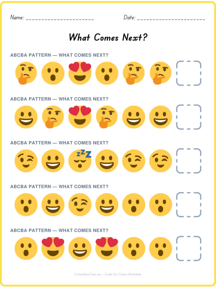 ABCBA pattern worksheet 6 for kids