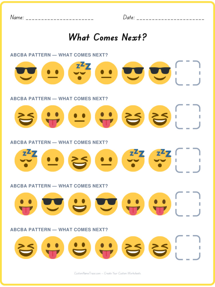 ABCBA pattern worksheet 7 for kids