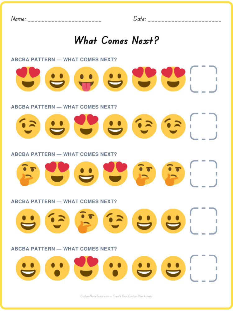 ABCBA pattern worksheet 8 for kids