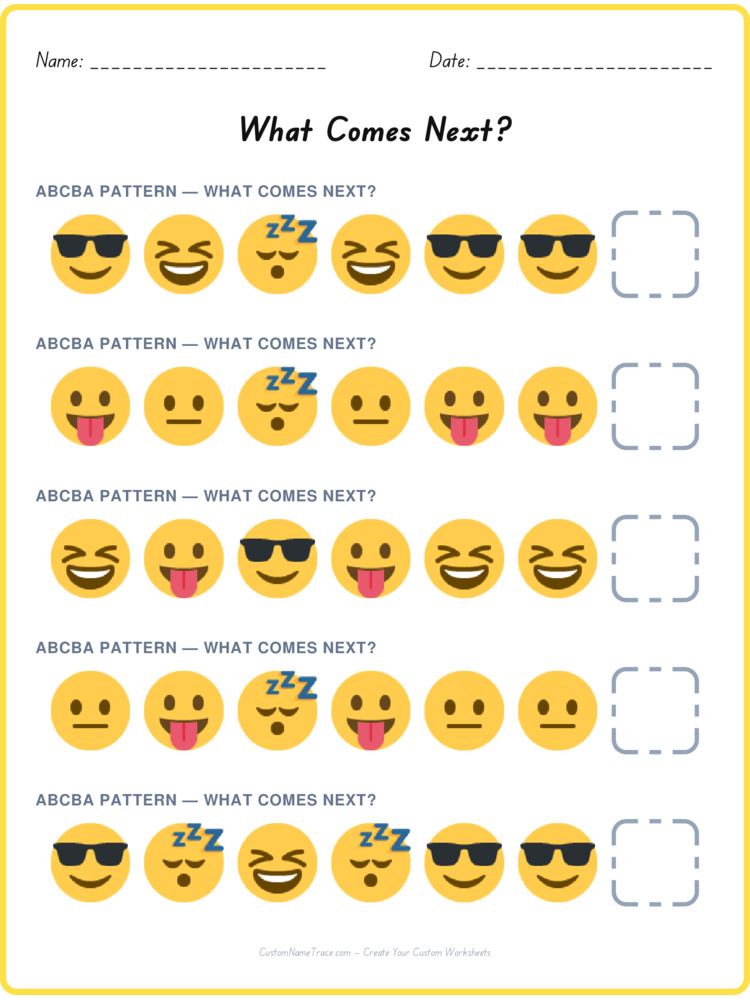 ABCBA pattern worksheet 9 for kids