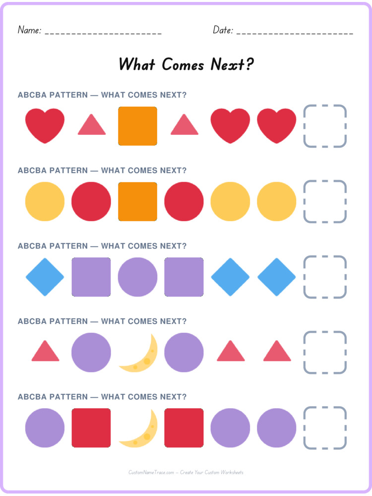 ABCBA pattern worksheet 11 for kids