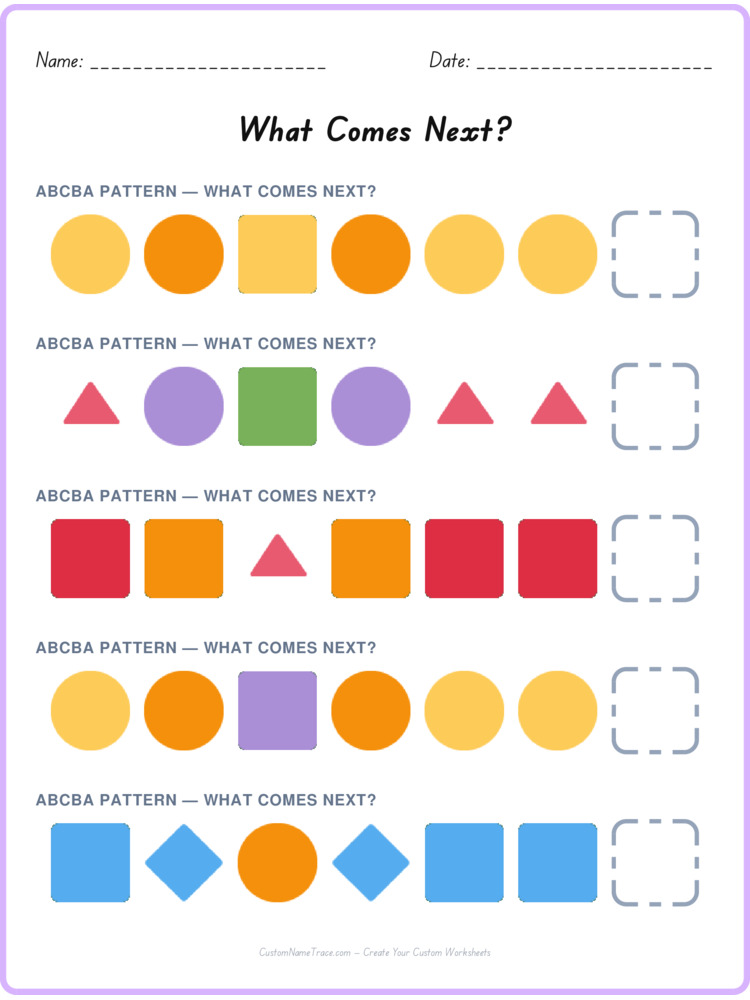 ABCBA pattern worksheet 12 for kids