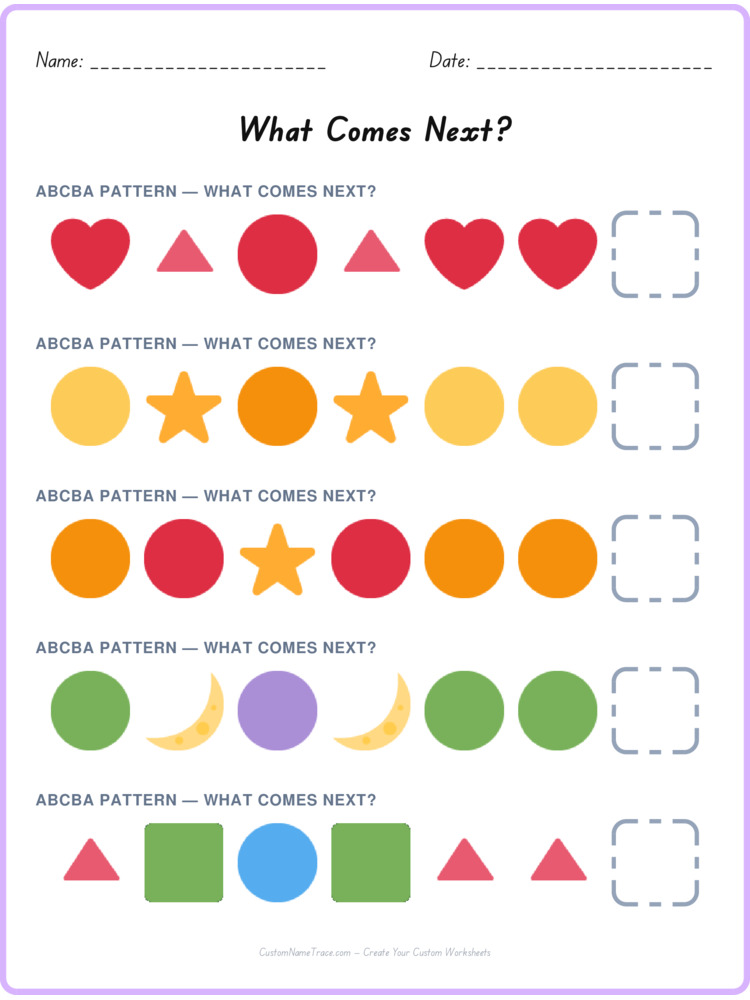 ABCBA pattern worksheet 13 for kids