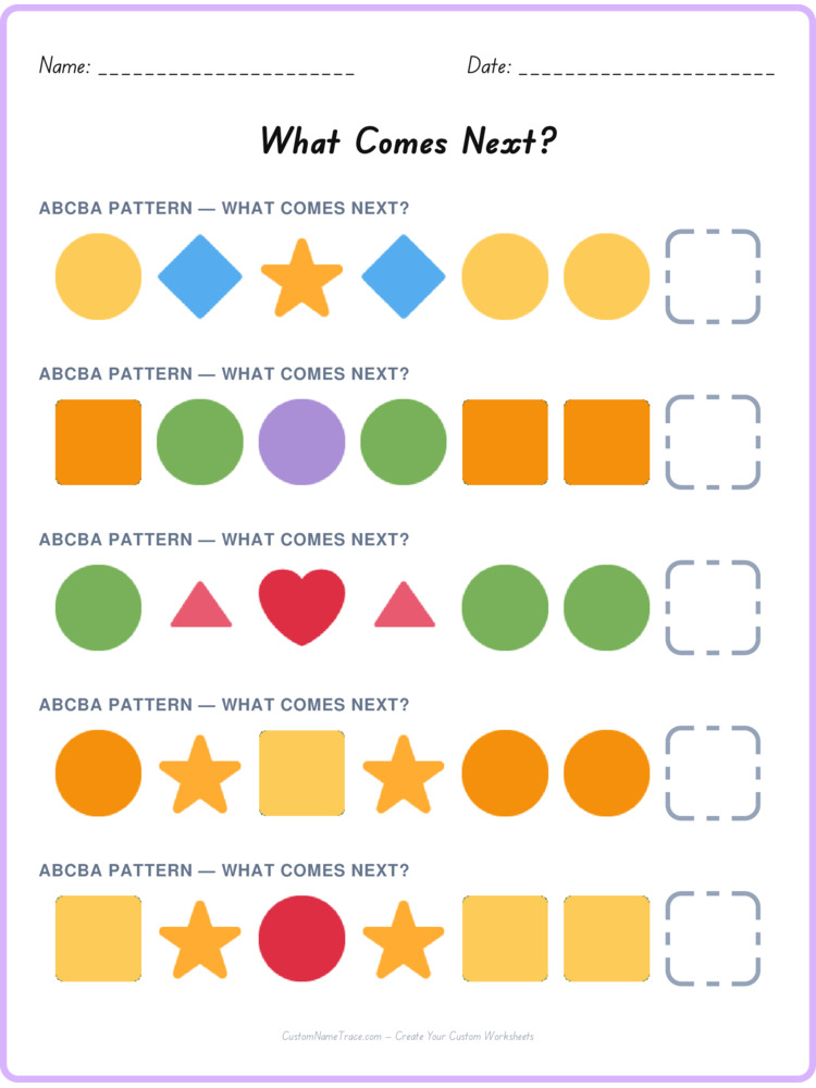 ABCBA pattern worksheet 14 for kids
