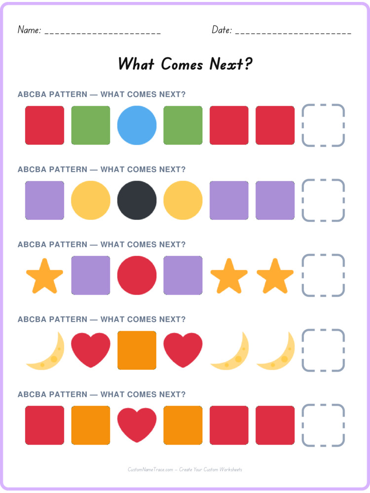 ABCBA pattern worksheet 15 for kids