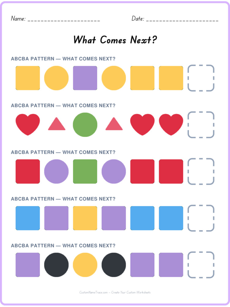 ABCBA pattern worksheet 16 for kids