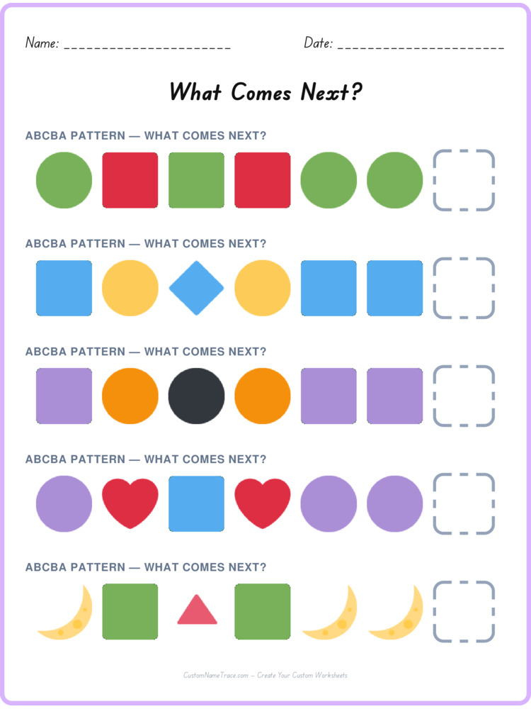ABCBA pattern worksheet 17 for kids