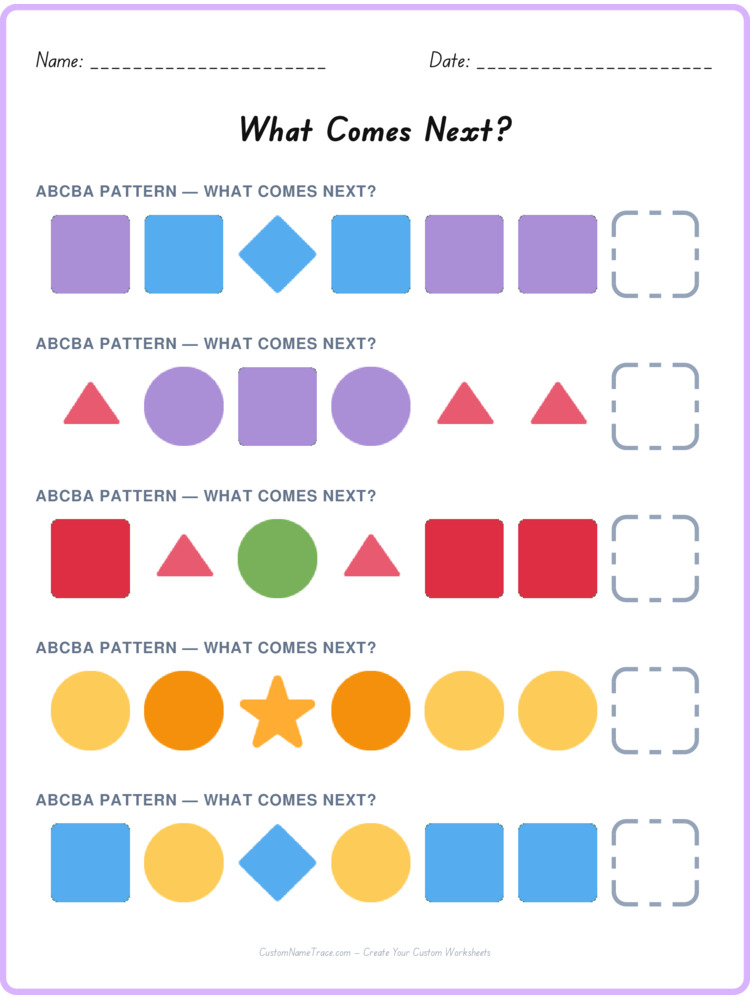 ABCBA pattern worksheet 18 for kids