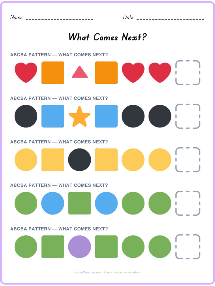 ABCBA pattern worksheet 19 for kids