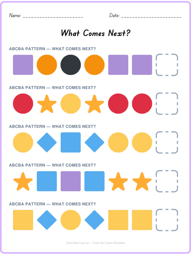 ABCBA pattern worksheet 2 for kids