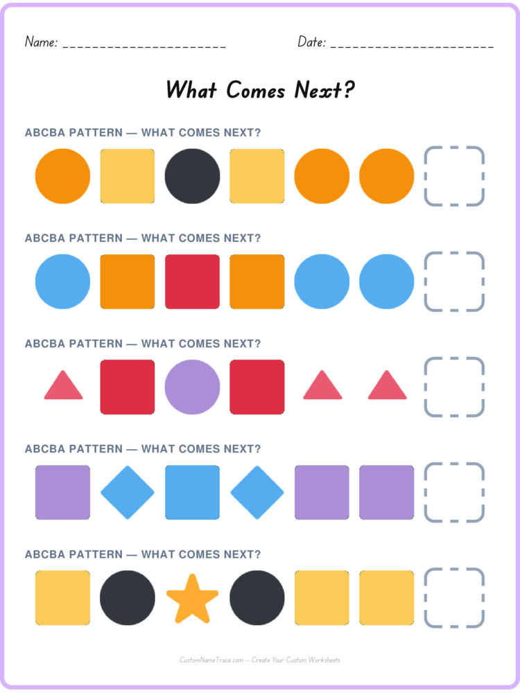ABCBA pattern worksheet 20 for kids