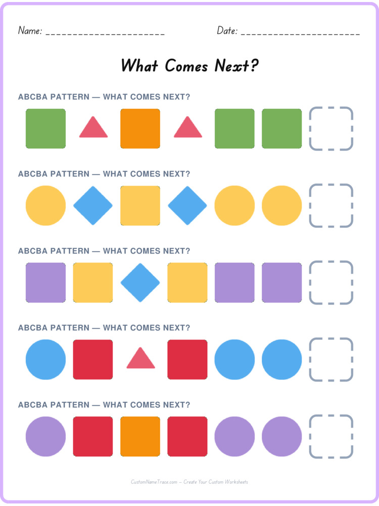 ABCBA pattern worksheet 21 for kids