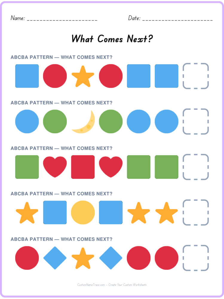 ABCBA pattern worksheet 22 for kids