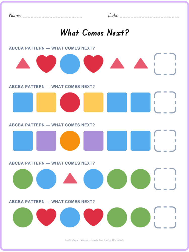 ABCBA pattern worksheet 23 for kids