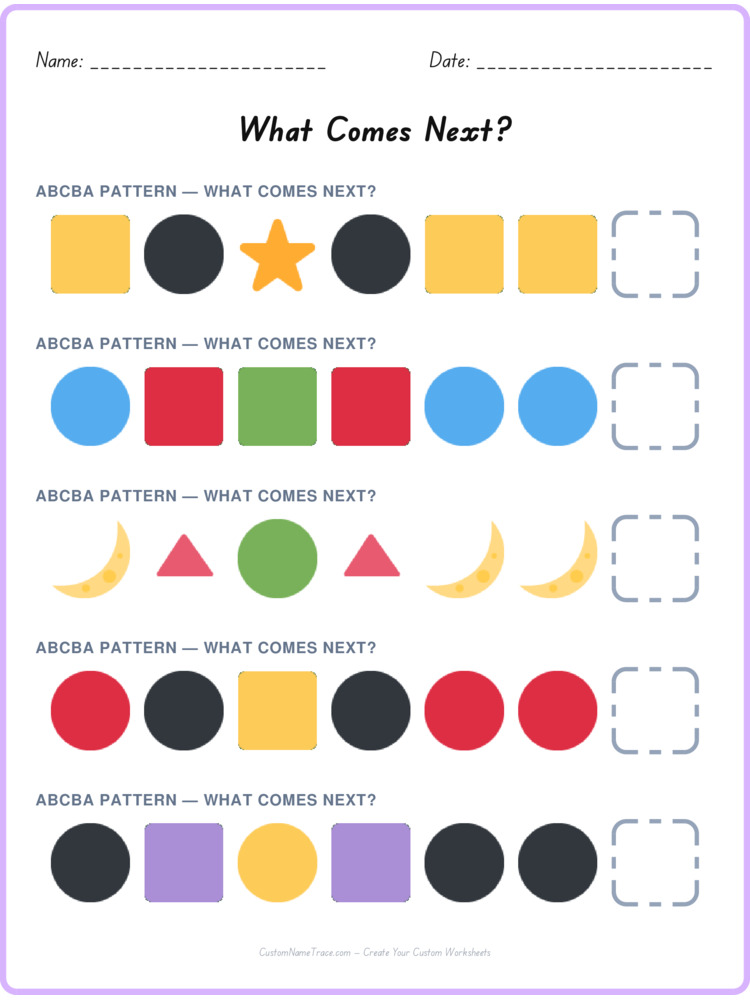 ABCBA pattern worksheet 24 for kids