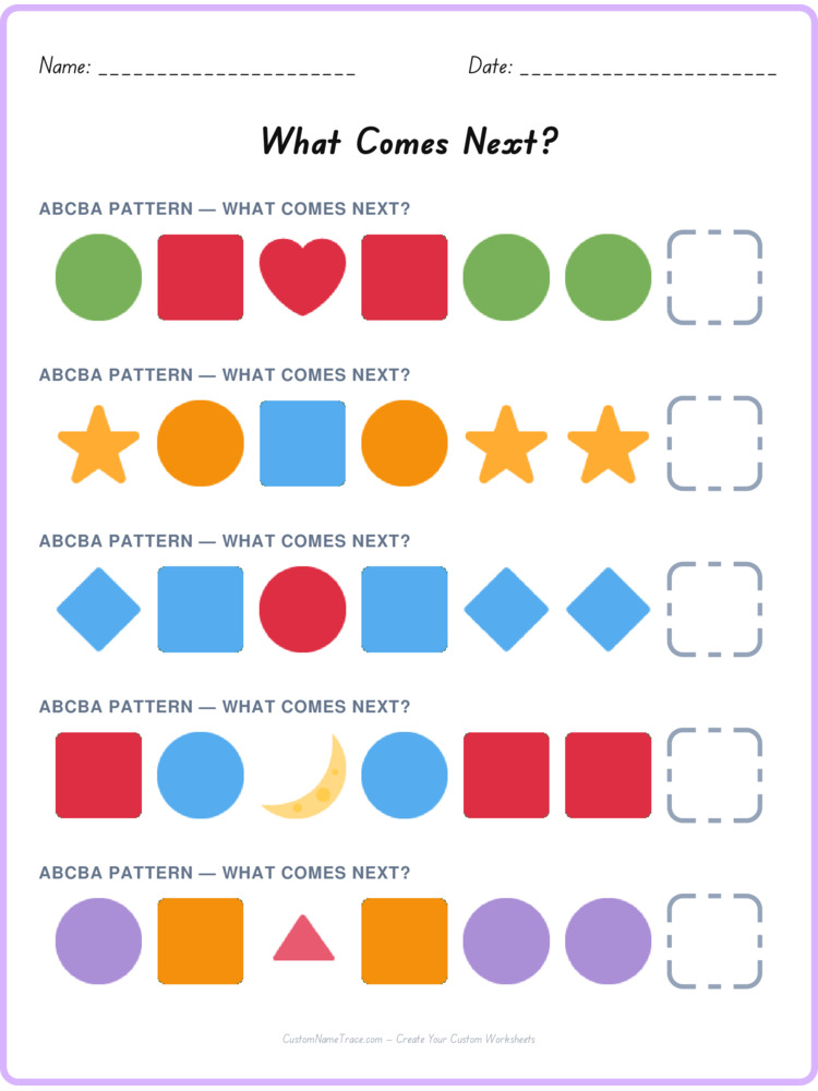 ABCBA pattern worksheet 25 for kids