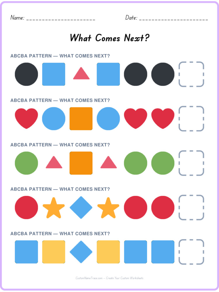 ABCBA pattern worksheet 26 for kids