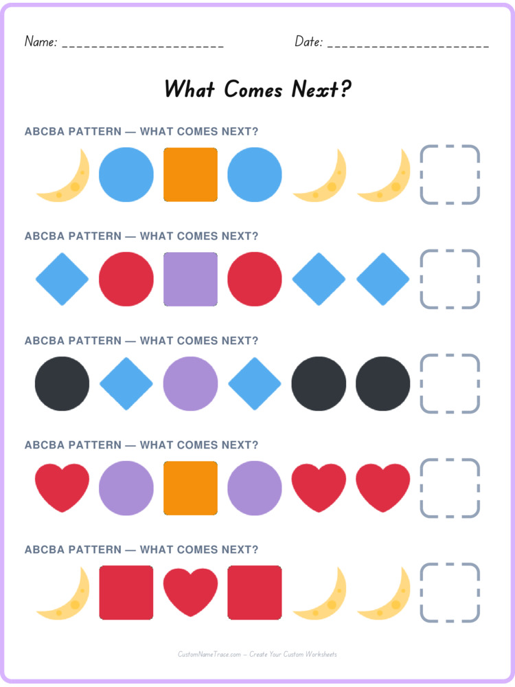 ABCBA pattern worksheet 27 for kids