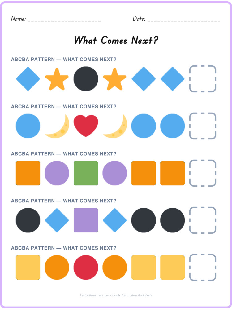 ABCBA pattern worksheet 28 for kids