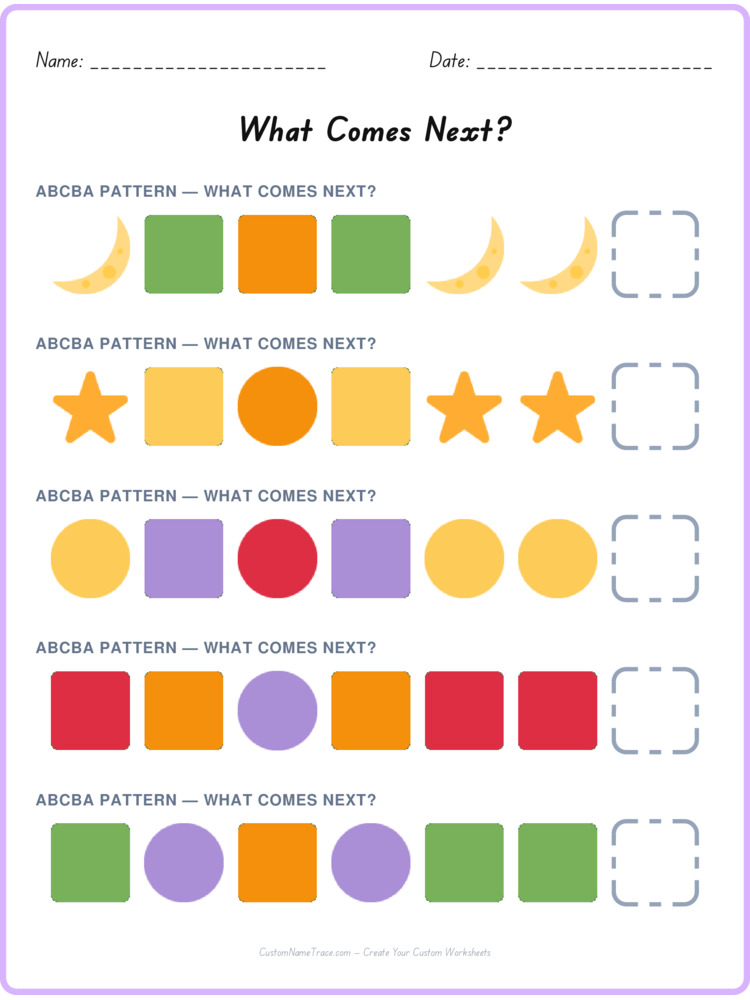 ABCBA pattern worksheet 29 for kids
